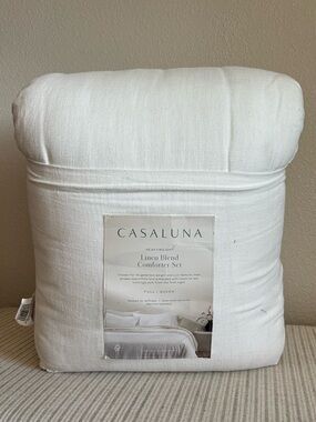 NWT Full/Queen Heavyweight Linen Blend Comforter & Sham Set White - Casaluna
